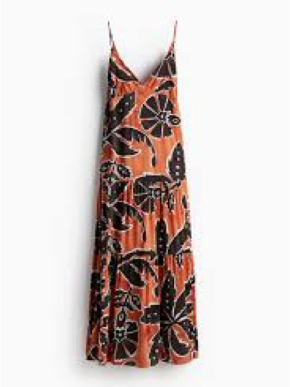 H&M Orange Patterned Dress with Black Floral Pattern